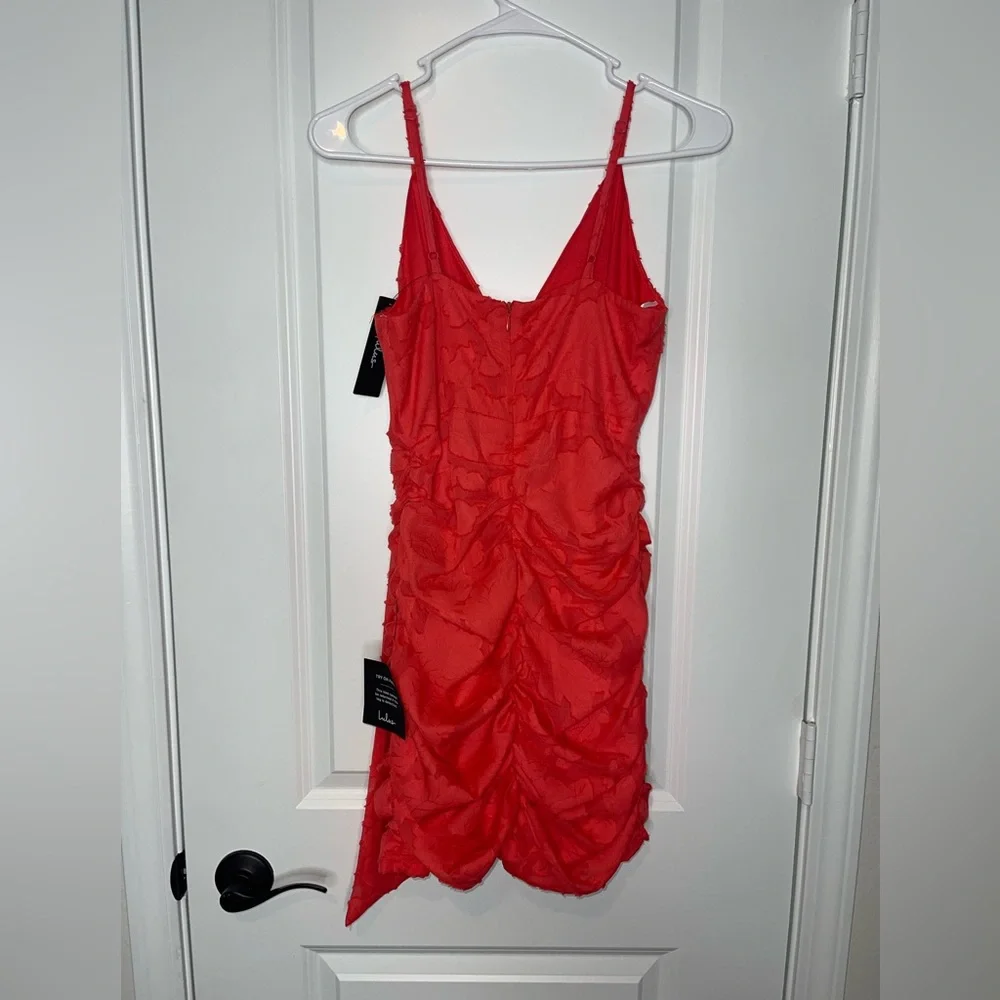 Lulus Primped to Perfection Red Floral Burnout Chiffon Ruched Dress - Picture 6 of 11